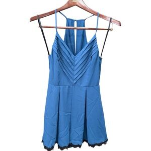 BCBGeneration Blue Pleated Lace Trim Romper Size 6